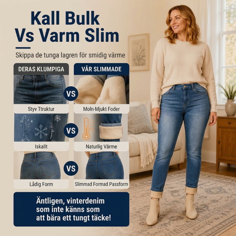 Supervärmande 🥰 Perfekt för kallt väder ❄️ Damjeans i stretch med fleecefoder och hög midja