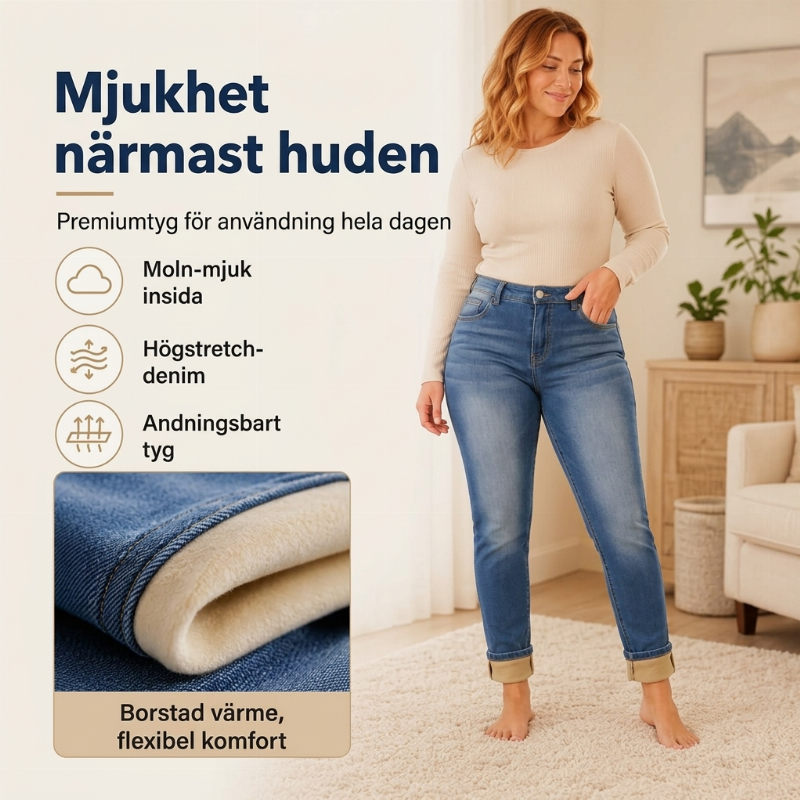 Supervärmande 🥰 Perfekt för kallt väder ❄️ Damjeans i stretch med fleecefoder och hög midja