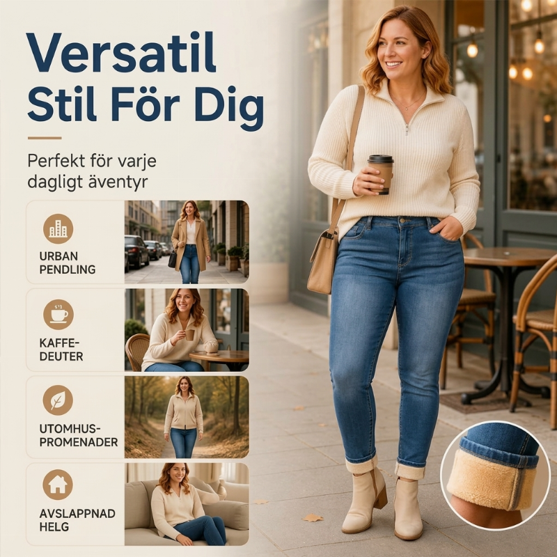 Supervärmande 🥰 Perfekt för kallt väder ❄️ Damjeans i stretch med fleecefoder och hög midja