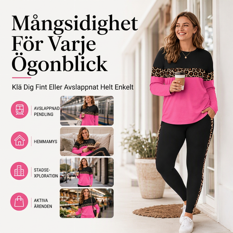 Damens lediga set i leopardmönster, 2 delar