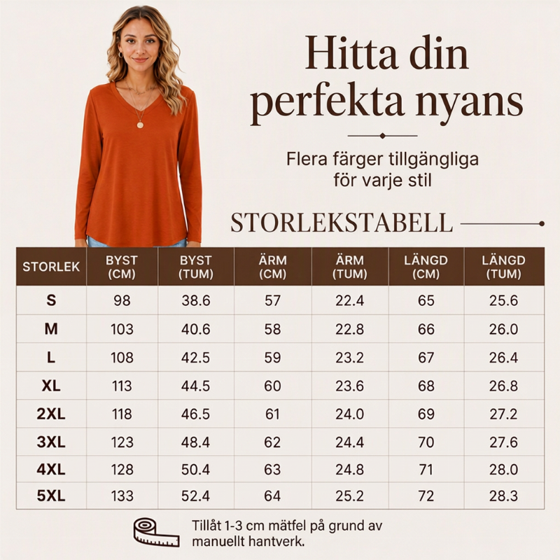 ✨ Ny kollektion 💎 Avslappnad dam-T-shirt med V-ringning och långa ärmar – bekväm basplagg för vardagen