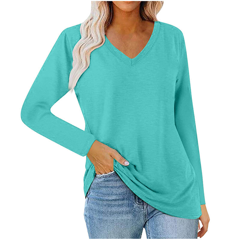 ✨ Ny kollektion 💎 Avslappnad dam-T-shirt med V-ringning och långa ärmar – bekväm basplagg för vardagen