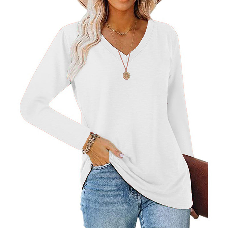 ✨ Ny kollektion 💎 Avslappnad dam-T-shirt med V-ringning och långa ärmar – bekväm basplagg för vardagen