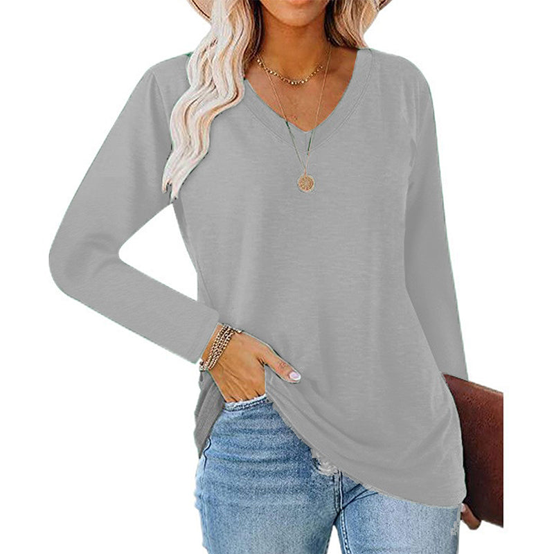 ✨ Ny kollektion 💎 Avslappnad dam-T-shirt med V-ringning och långa ärmar – bekväm basplagg för vardagen