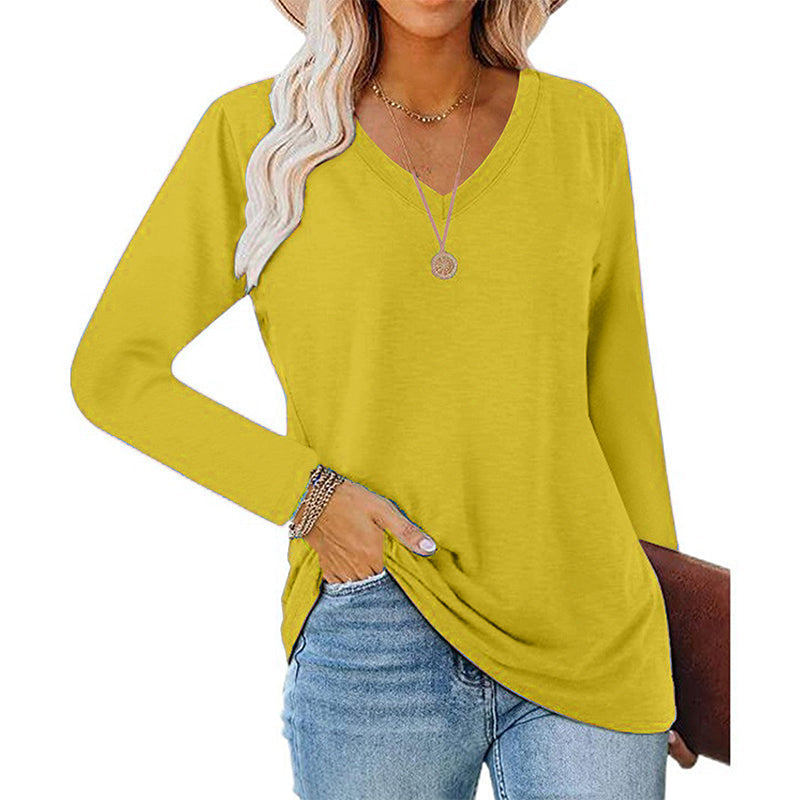 ✨ Ny kollektion 💎 Avslappnad dam-T-shirt med V-ringning och långa ärmar – bekväm basplagg för vardagen