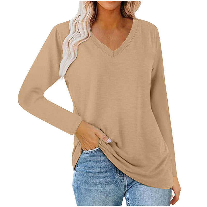 ✨ Ny kollektion 💎 Avslappnad dam-T-shirt med V-ringning och långa ärmar – bekväm basplagg för vardagen