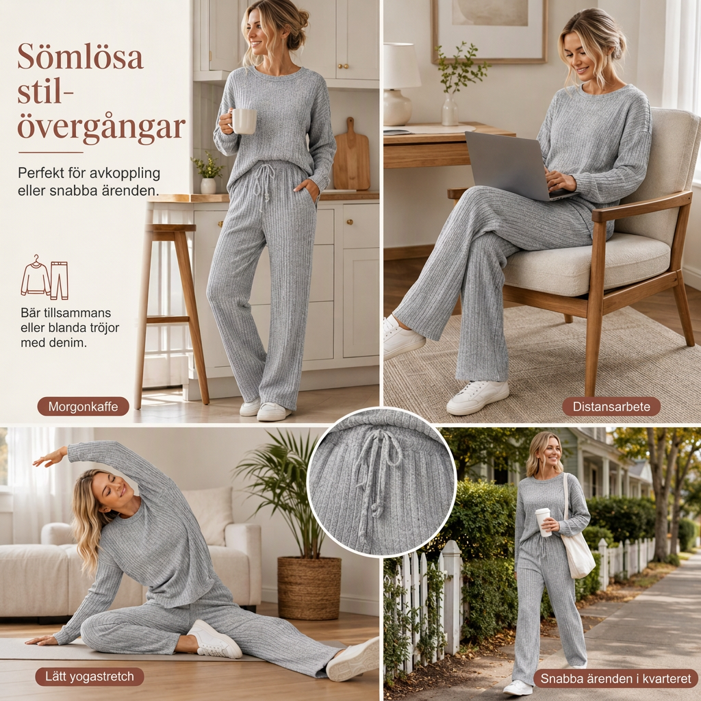 💰 Halva priset! 🏃‍♀️ Sportigt randigt tvådelat set för kvinnor i mjuk borstad kvalitet – perfekt för hem och vardag. ✨