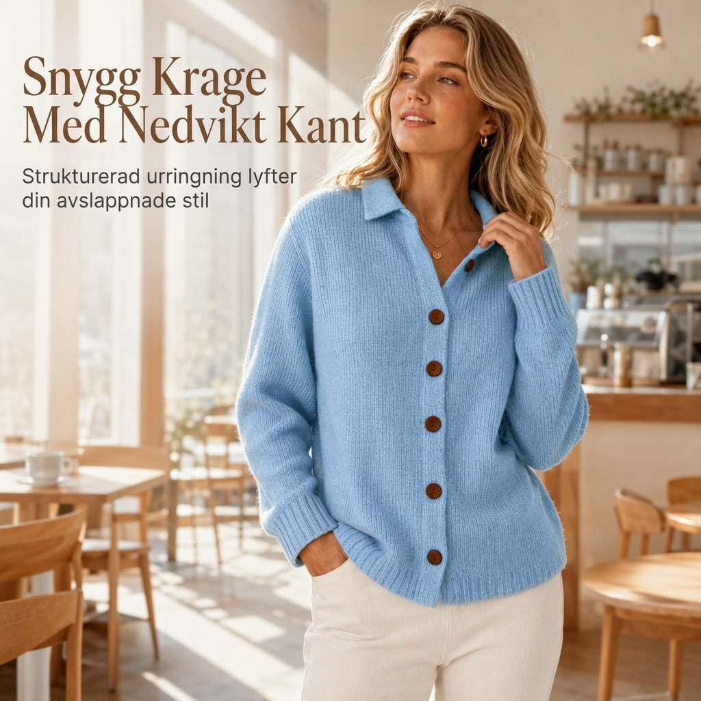 💰 Halva priset! |Stickad Kofta Dam med Krage – Mjuk Cardigan med Kontrastknappar