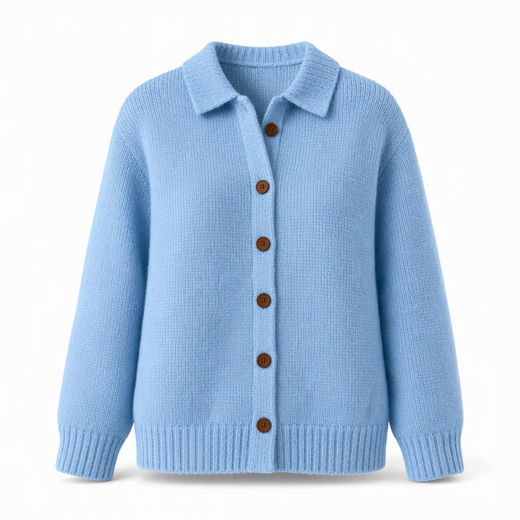 💰 Halva priset! |Stickad Kofta Dam med Krage – Mjuk Cardigan med Kontrastknappar
