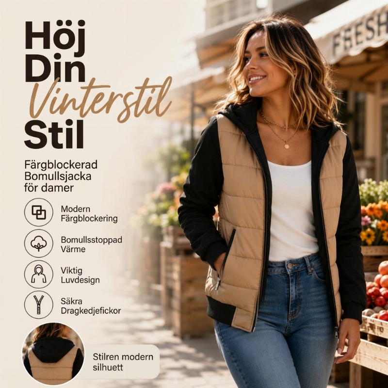 🧥 Vadderad huvjacka för kvinnor med lappad design – varm, bekväm och perfekt för kalla dagar, nu till halva priset! ✨