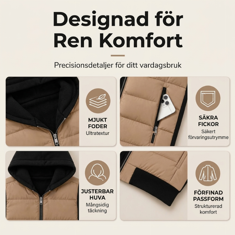 🧥 Vadderad huvjacka för kvinnor med lappad design – varm, bekväm och perfekt för kalla dagar, nu till halva priset! ✨