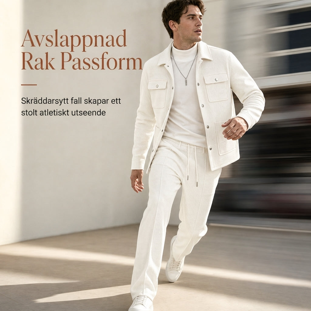 Kostymset med våffelstickad jacka och byxor för män, ledig stil
