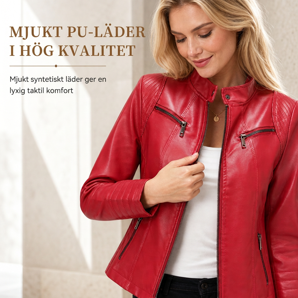 Kvinner Faux Leather Biker Letvikt Kort Motorcycle Kåpe for Spring og Autumn