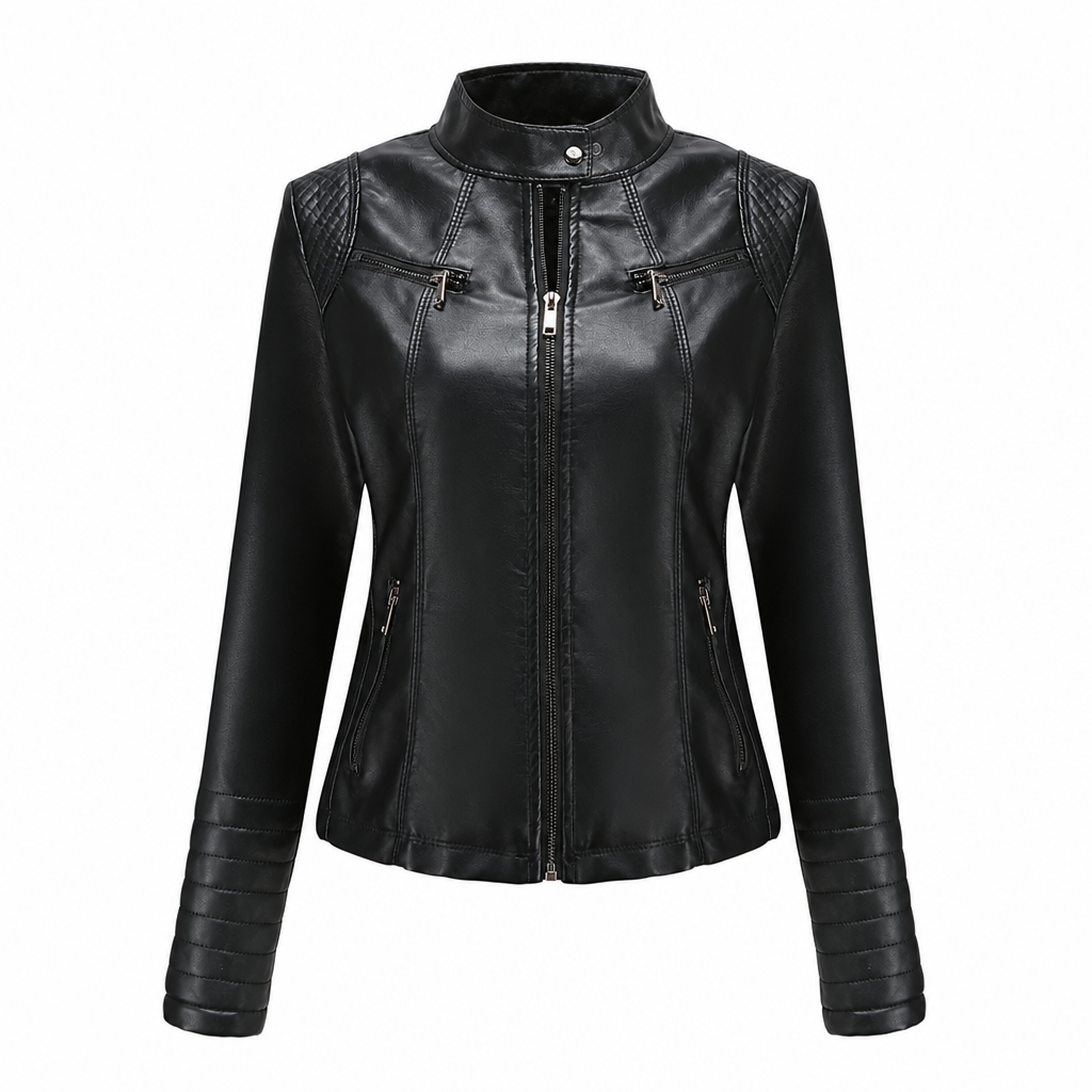 Kvinner Faux Leather Biker Letvikt Kort Motorcycle Kåpe for Spring og Autumn