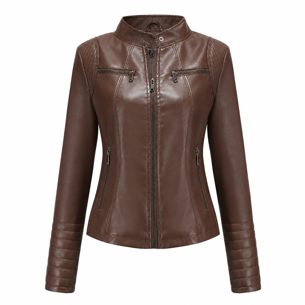 Kvinner Faux Leather Biker Letvikt Kort Motorcycle Kåpe for Spring og Autumn