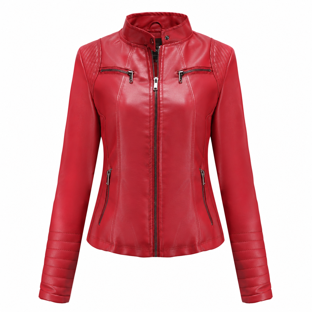 Kvinner Faux Leather Biker Letvikt Kort Motorcycle Kåpe for Spring og Autumn