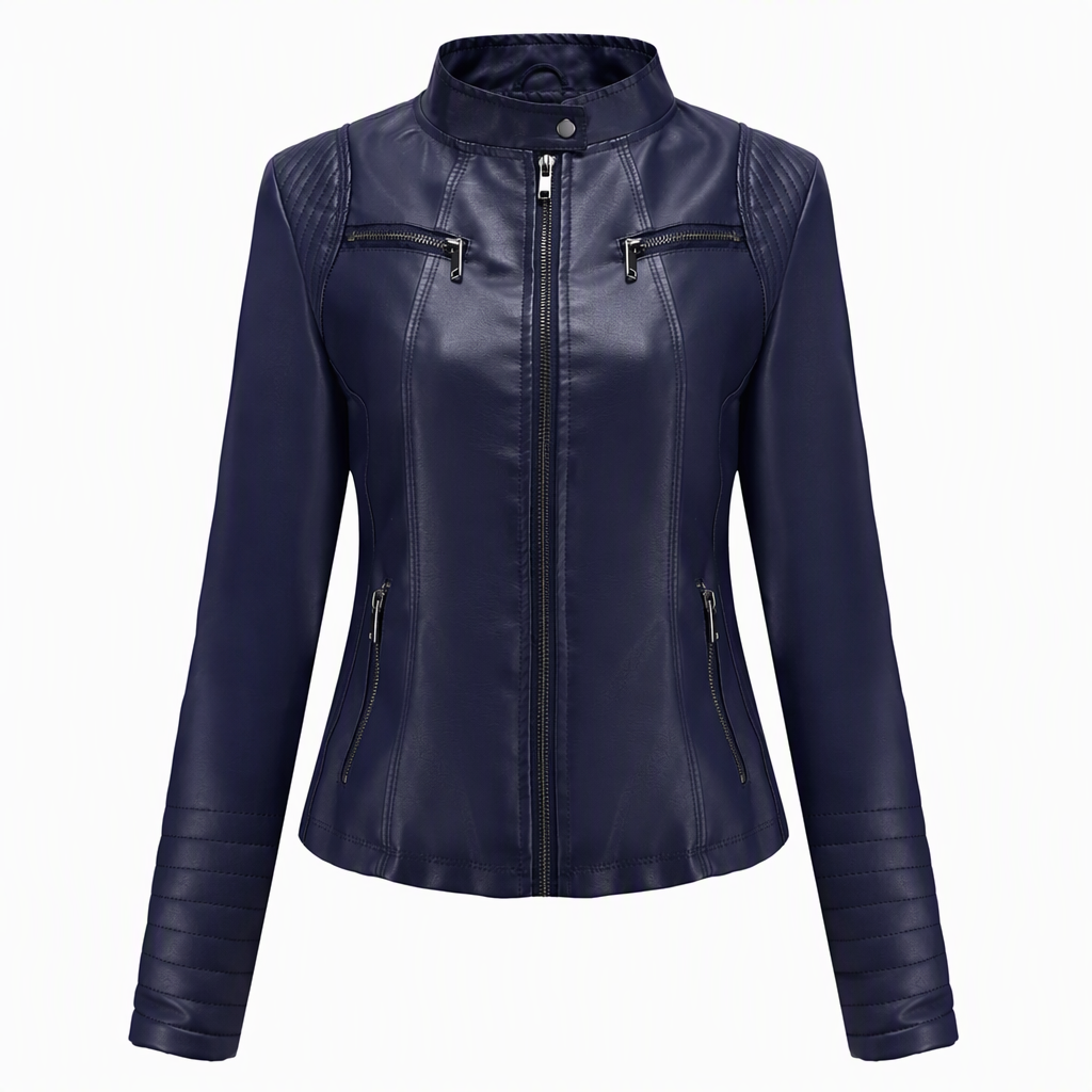 Kvinner Faux Leather Biker Letvikt Kort Motorcycle Kåpe for Spring og Autumn