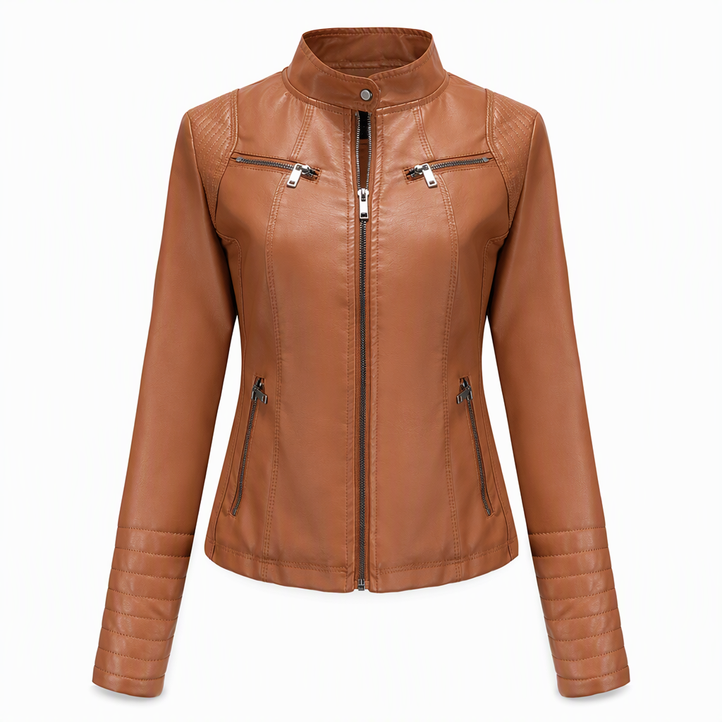 Kvinner Faux Leather Biker Letvikt Kort Motorcycle Kåpe for Spring og Autumn