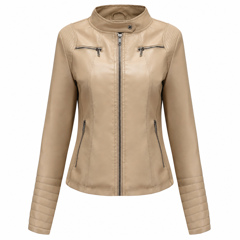 Kvinner Faux Leather Biker Letvikt Kort Motorcycle Kåpe for Spring og Autumn