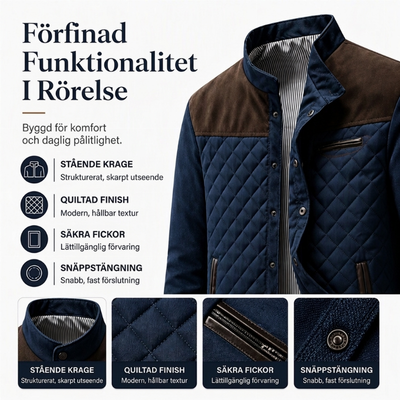 ✨Begränsat antal i lager, missa inte detta! 🎁Snygg, vadderad herrjacka med ståkrage som håller dig varm
