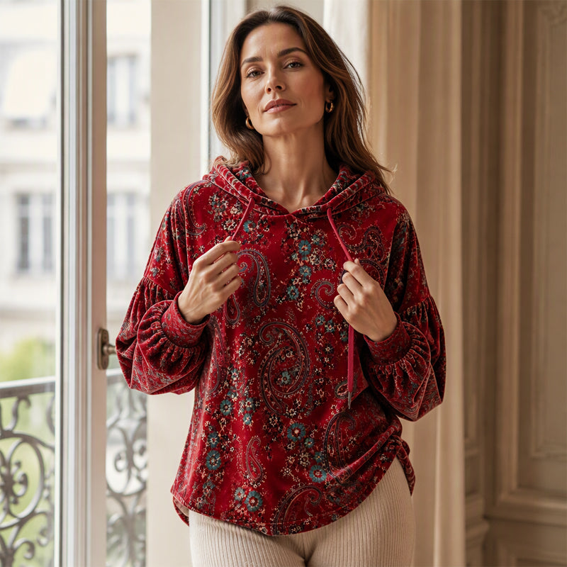 📢🎉50 % rabatt!!!🛍️✨Huvtröja för damer med paisley-mönster och dragsko