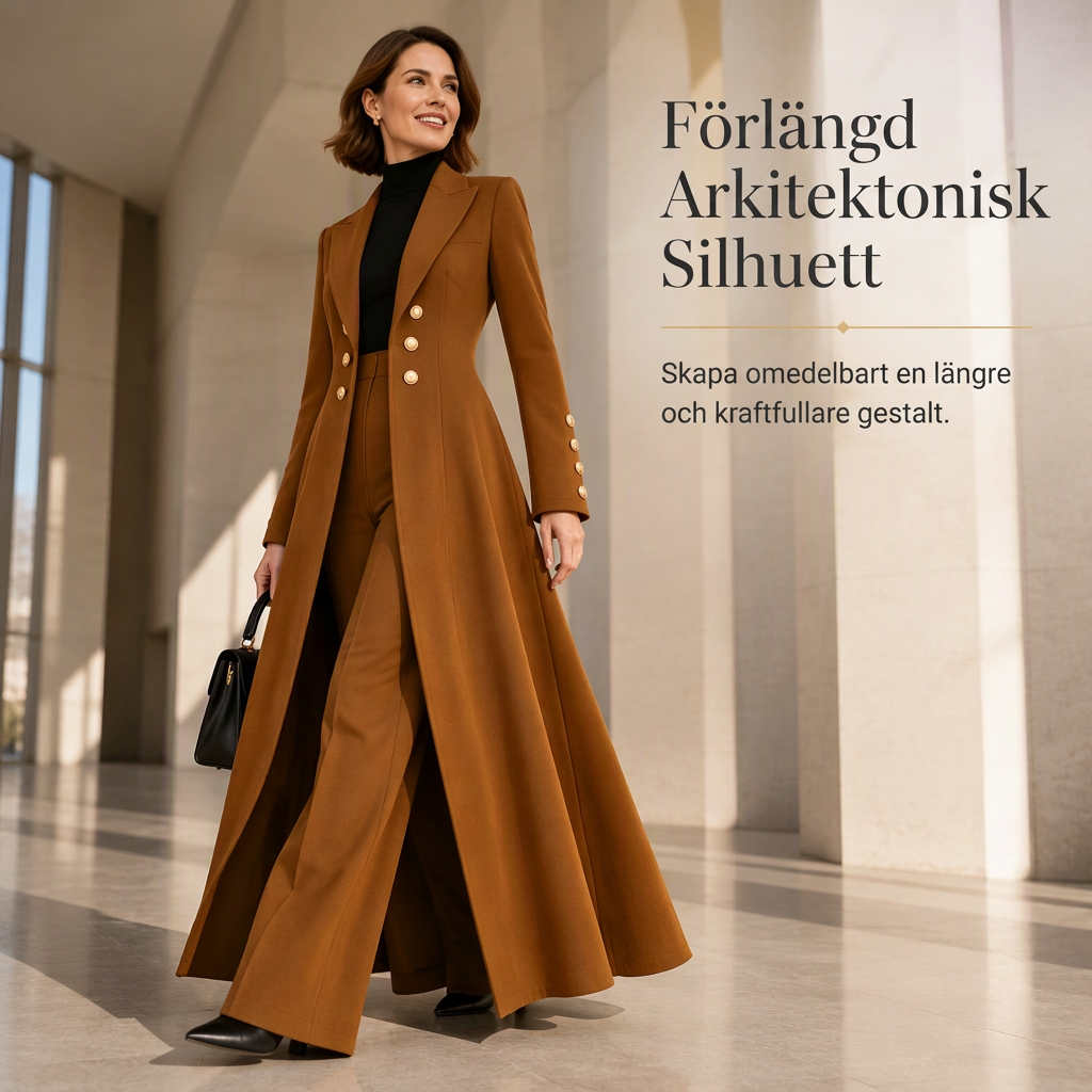 Kvinnlig elegant höst-outfit i två delar med retro långärmad kavaj och enkla byxor