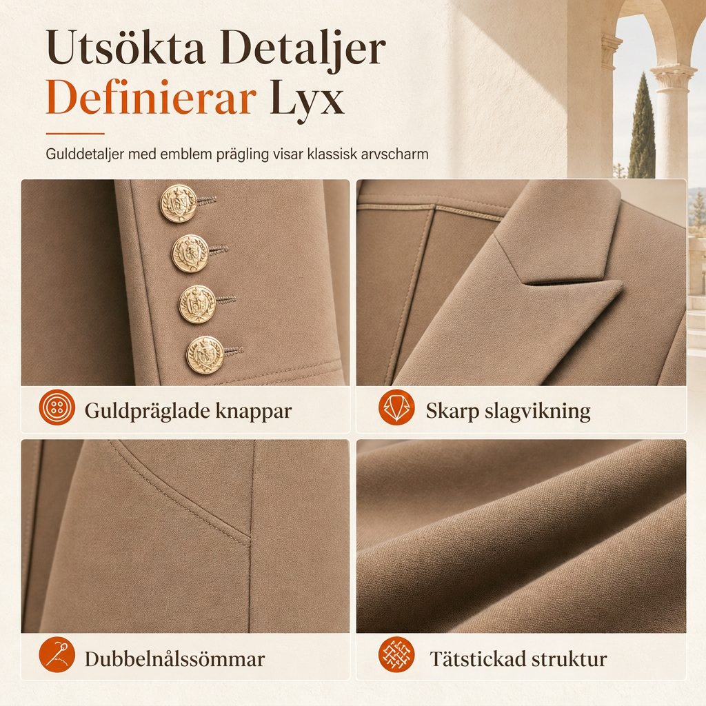 Kvinnlig elegant höst-outfit i två delar med retro långärmad kavaj och enkla byxor