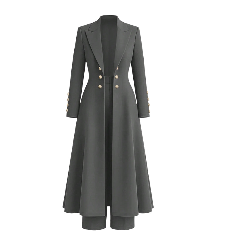 Kvinnlig elegant höst-outfit i två delar med retro långärmad kavaj och enkla byxor