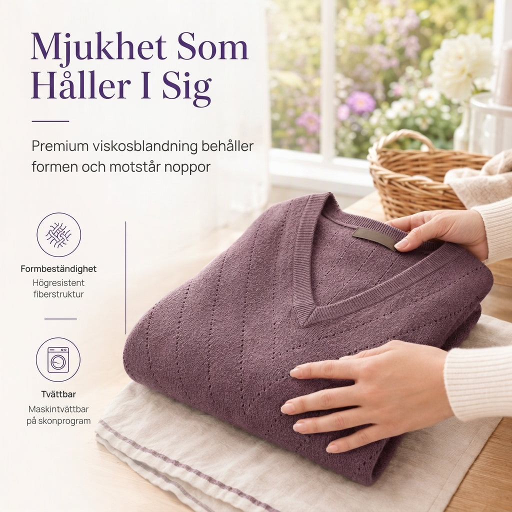 🧶 Elegant V-ringad pointelle-stickad tröja för dam – mjuk, andas, smickrande, perfekt för höst och vinter, nu till halva priset! ✨