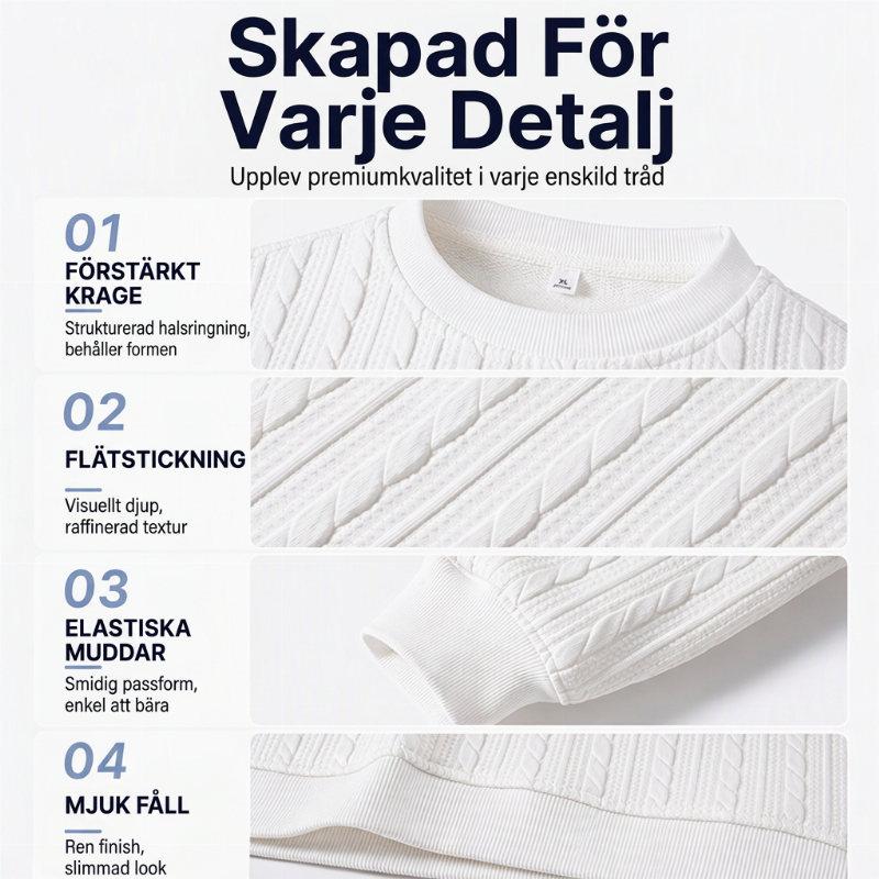 Herrtröja med cable stickning och rund hals