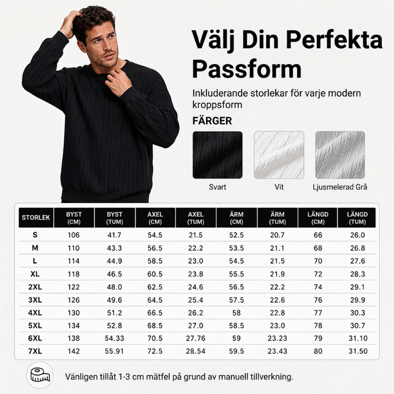 Herrtröja med cable stickning och rund hals