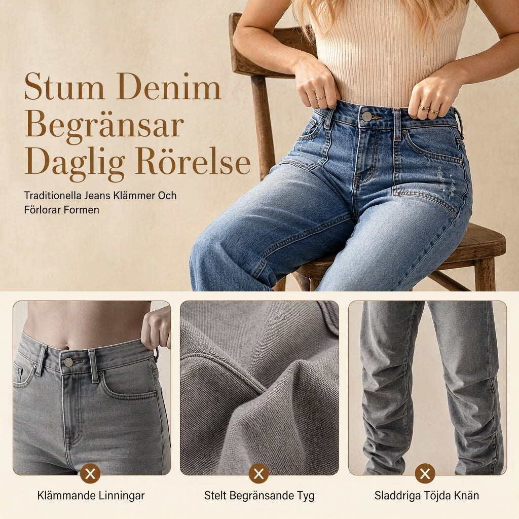 Dammiga stretchiga raka jeans i vintage-stil för kvinnor med slitna fickor och sliten fåll
