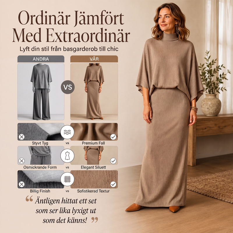 👗 Damkostym, bestående av en topp med fladdermusärmar och en lång kjol