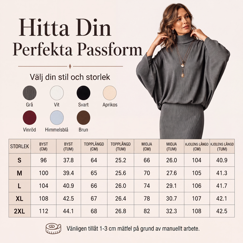 👗 Damkostym, bestående av en topp med fladdermusärmar och en lång kjol