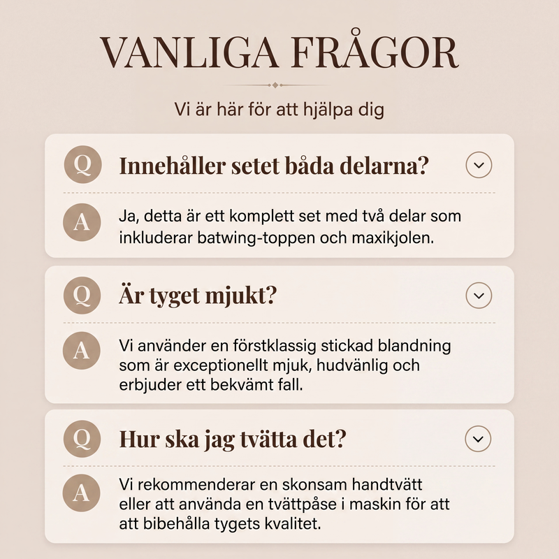 👗 Damkostym, bestående av en topp med fladdermusärmar och en lång kjol