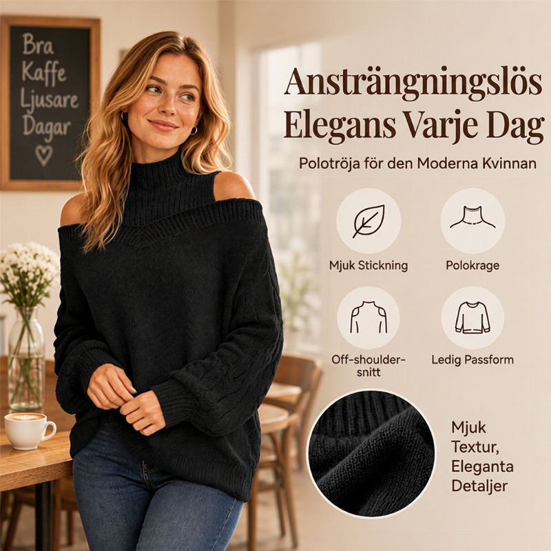 🔔 Kvinnotröja med kall axel och mockneckkrage