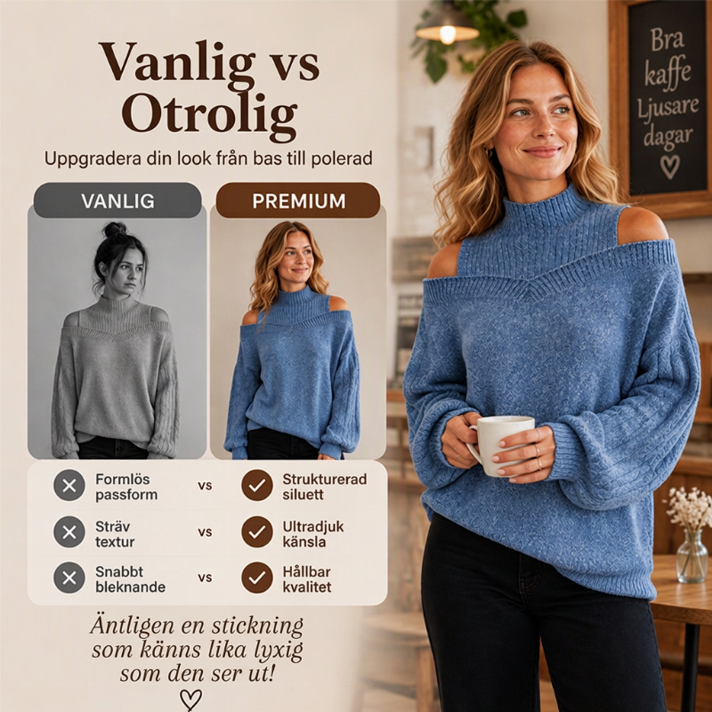 🔔 Kvinnotröja med kall axel och mockneckkrage