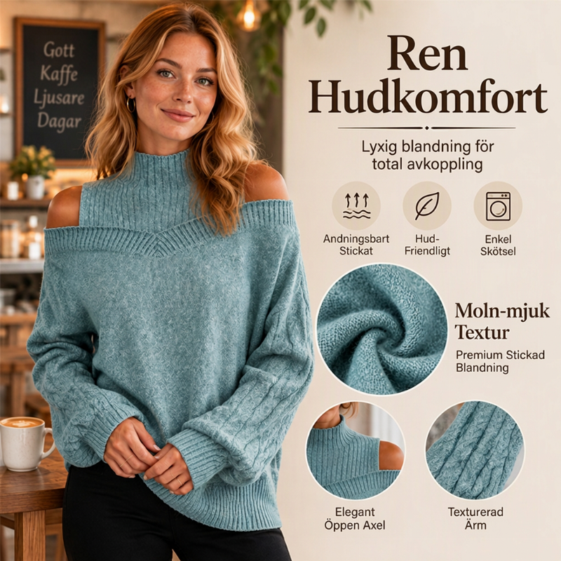 🔔 Kvinnotröja med kall axel och mockneckkrage