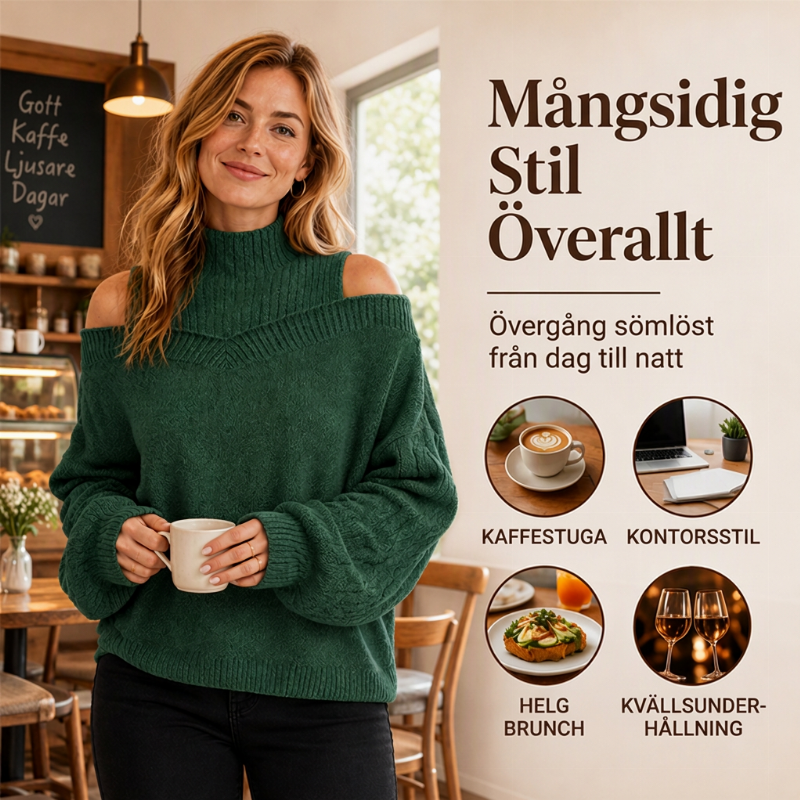 🔔 Kvinnotröja med kall axel och mockneckkrage