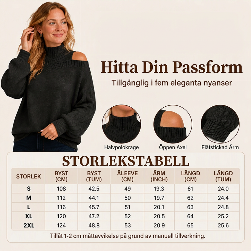 🔔 Kvinnotröja med kall axel och mockneckkrage