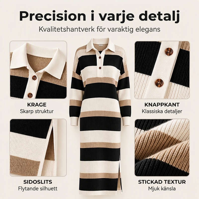 👗 Randig Stickad Klänning Dam – Mjuk Värme, Klassisk Krage & Elegant Vardagsstil