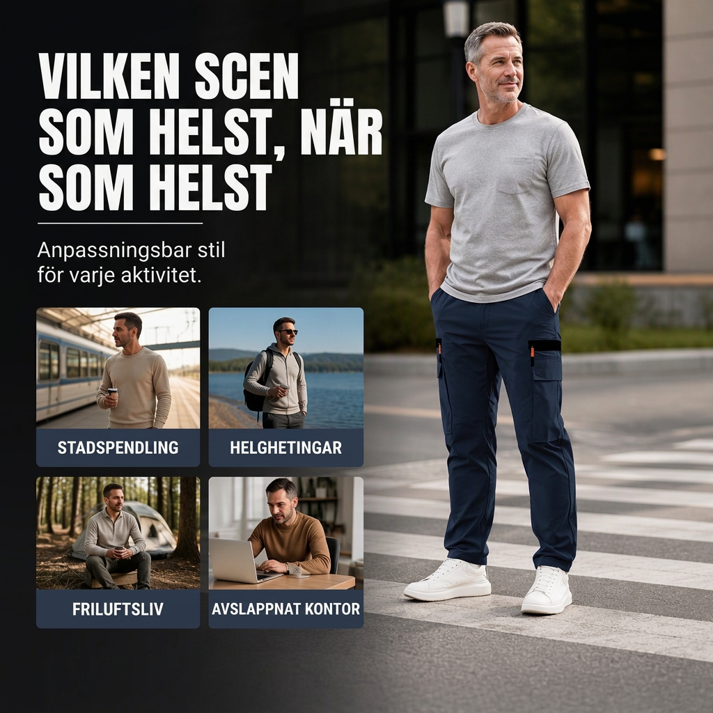 Casuella cargobyxor för män med flera fickor