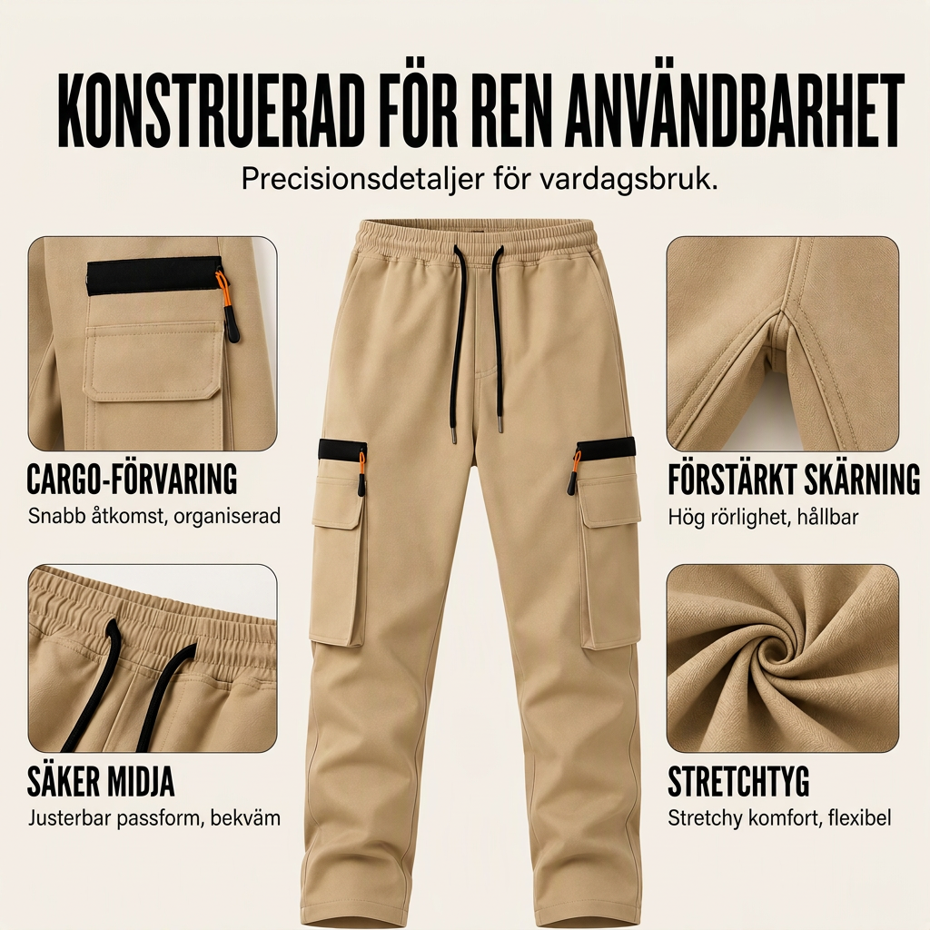 Casuella cargobyxor för män med flera fickor