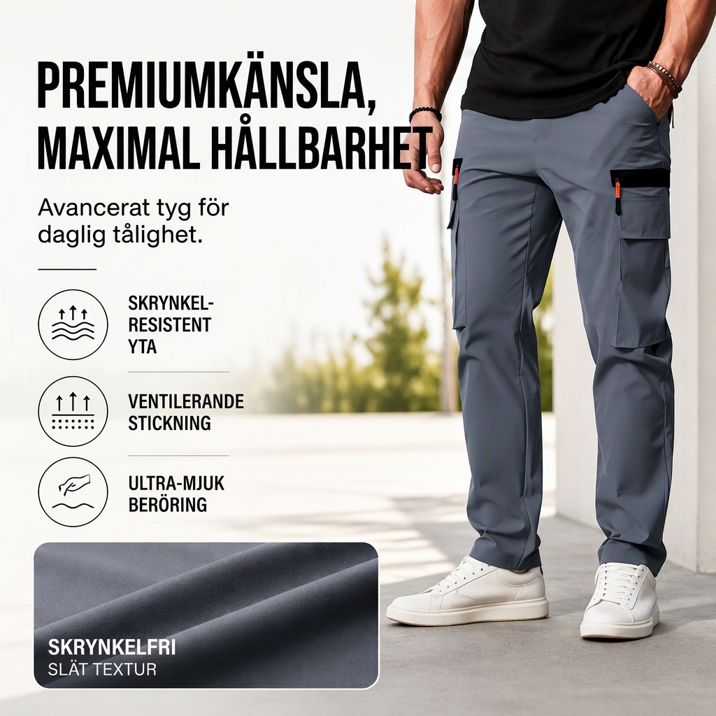 Casuella cargobyxor för män med flera fickor