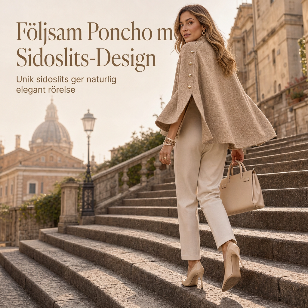 ✨ Ny kollektion 🤍 Stickad poncho-tröja med knappar för damer – elegant lager-på-lager-look, mjuk komfort och tidlös stil