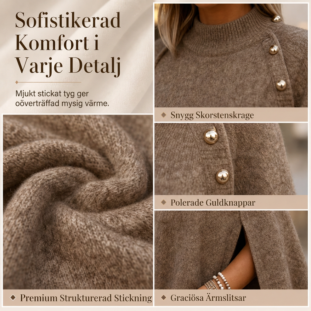✨ Ny kollektion 🤍 Stickad poncho-tröja med knappar för damer – elegant lager-på-lager-look, mjuk komfort och tidlös stil