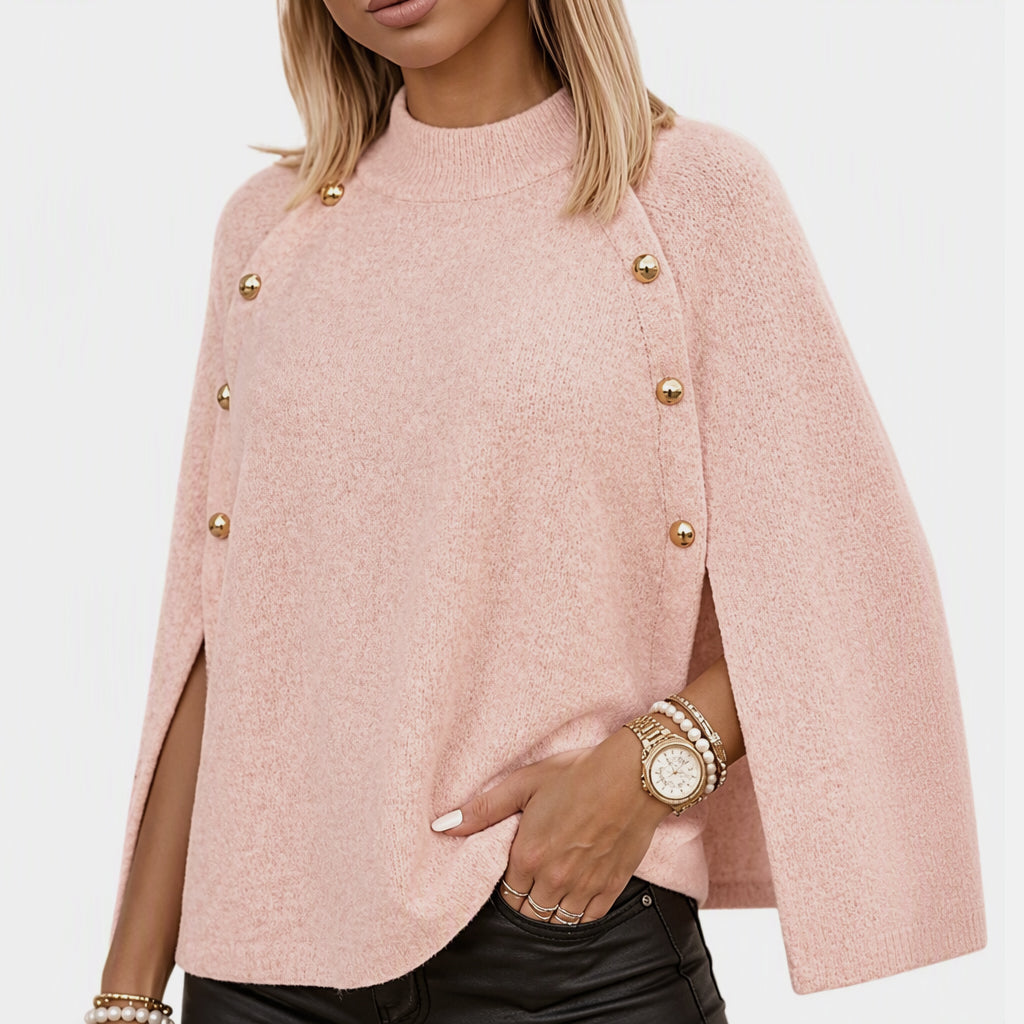 ✨ Ny kollektion 🤍 Stickad poncho-tröja med knappar för damer – elegant lager-på-lager-look, mjuk komfort och tidlös stil