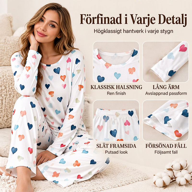 ✨Nyhet! Pyjamas-set för damer med hjärtmönster och långa ärmar