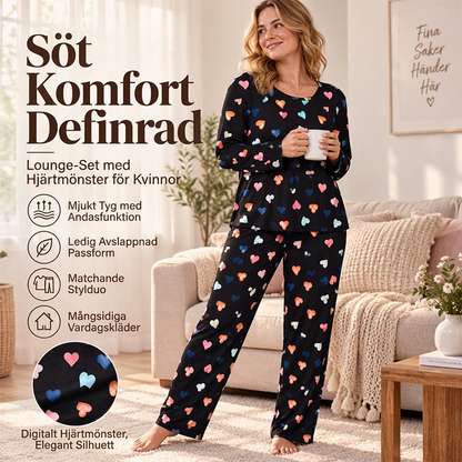✨Nyhet! Pyjamas-set för damer med hjärtmönster och långa ärmar