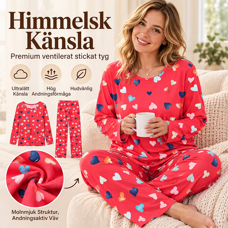 ✨Nyhet! Pyjamas-set för damer med hjärtmönster och långa ärmar